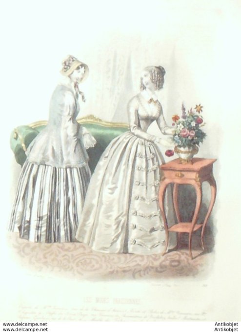 Gravure Les Modes Parisiennes 1846 # 169 Robes de Visite & Maison Nermon
