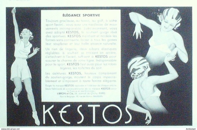 Publicité Lingerie Kestos Vahiné 1932