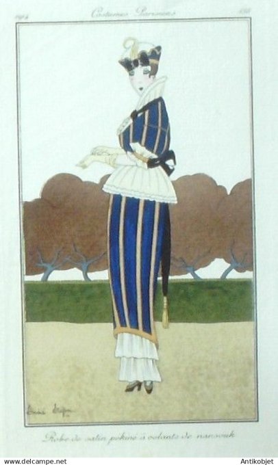 Gravure Costume Parisien 1914 #138 Stefan André (eau forte) Robe de Satin