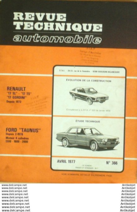 R.T Automobile Renault 17 Ford Taunus   # 366