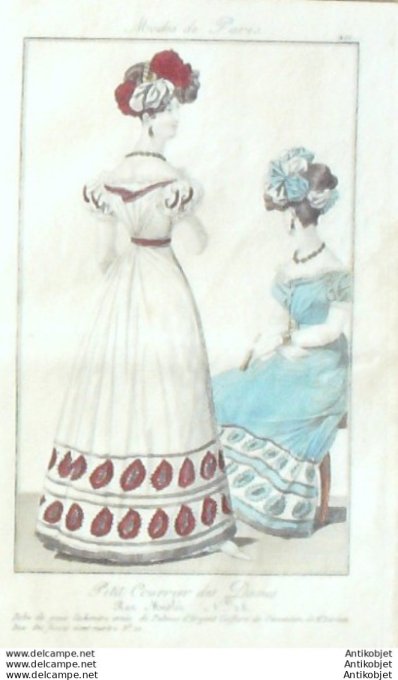 Gravure Mode Courrier des Dames 1824 #  201 (eau forte old Fashion plate)