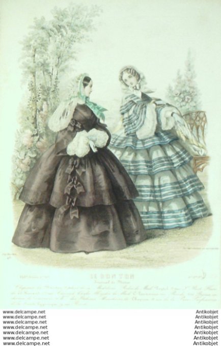 Gravure Mode Le Bon Ton 1856 23 #  9 (aquarelle old fashion plate)