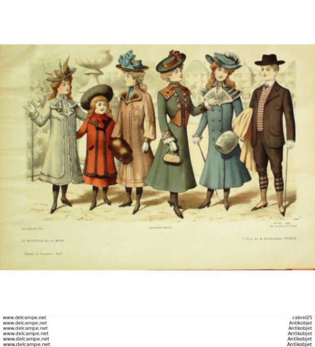 Gravure Mode Le Moniteur 1901 # 48 (Old Fashion plate)