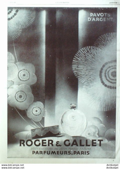 Publicite Cosmetique Roger & Gallet Pavots d'argent 1929