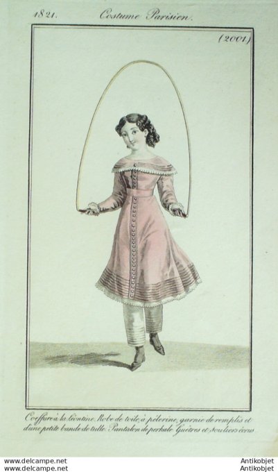 Costume Parisien 1821 # 2001 Robe de toile à pélerine et remplis