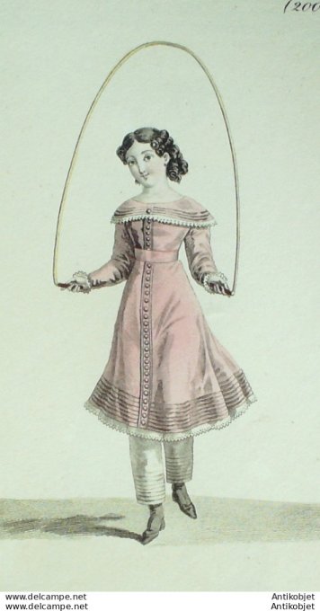 Gravure de mode Costume Parisien 1821 n°2001 Robe de toile à pélerine et remplis