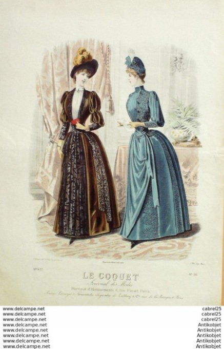 Gravure Mode Le Coquet 1888 # 38 (Old Fashion plate)