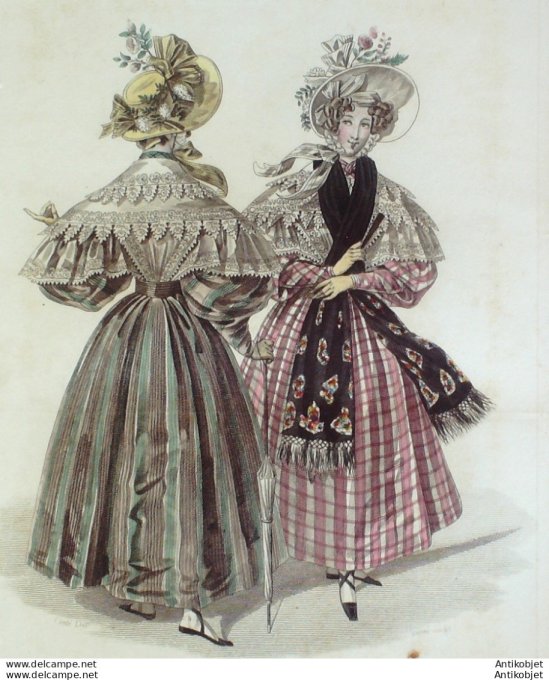 Costume Parisien 1832 # 2993 Robe gros de Naples écharpe
