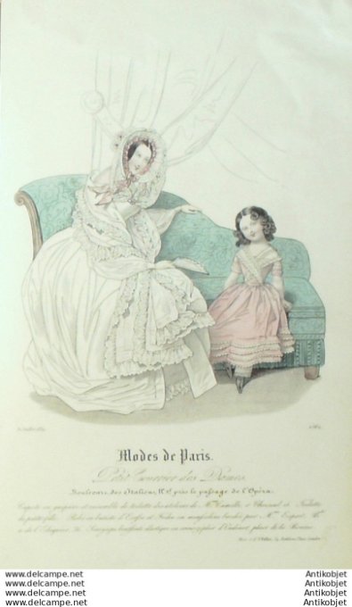 Gravure Mode Courrier des Dames 1839 # 1562 (eau forte old Fashion plate)