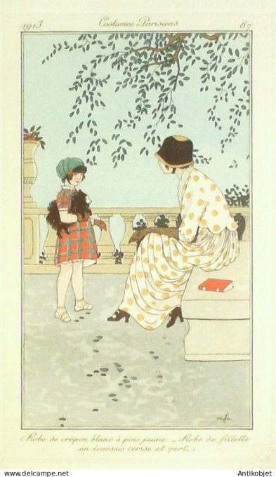 Gravure Mode Costume Parisien 1913 #  87 Franc-Nohain Madeleine (eau forte)