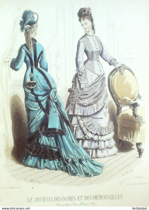 Gravure Mode J.Dames & Demoiselles 1869 # 1285 (Old Fashion plate)