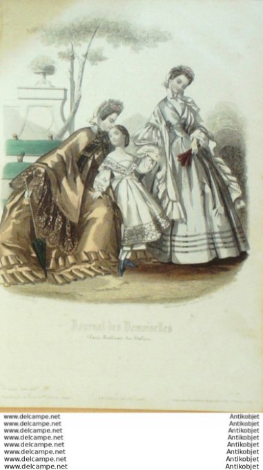 Gravure Mode J.Demoiselles 1862 # 06 (aquarelle Old Fashion plate)