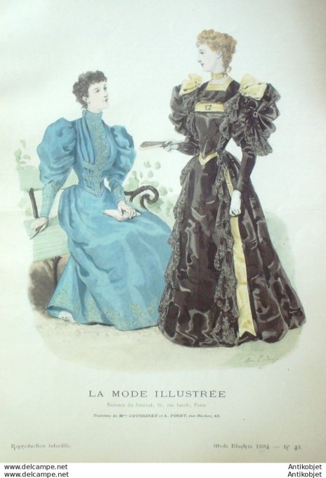 Gravure Mode illustree 1894 # 43 (Old Fashion plate) rare