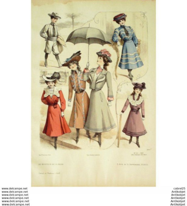 Gravure Mode Le Moniteur 1901 # 35 (Old Fashion plate)