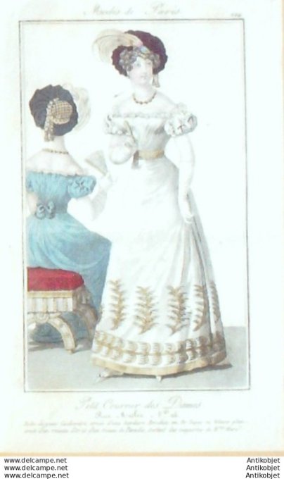 Gravure Mode Courrier des Dames 1824 #  204 (eau forte old Fashion plate)