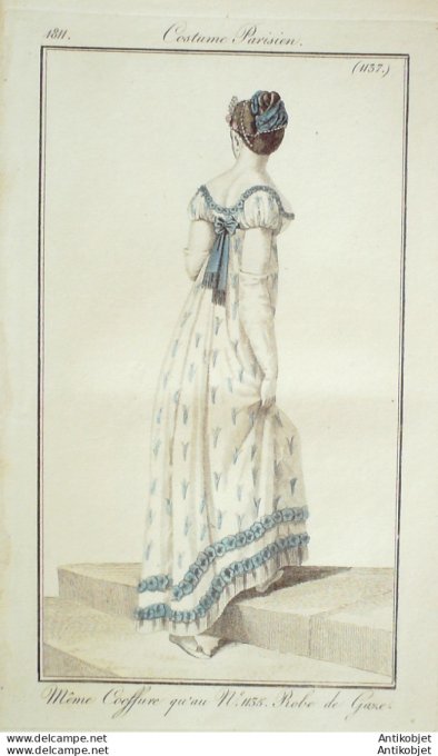 Gravure de mode Costume Parisien 1811 n°1137 Robe de gaze