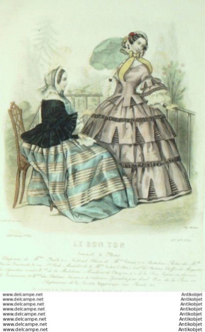 Gravure Mode Le Bon Ton 1856 23 # 33 (aquarelle old fashion plate)
