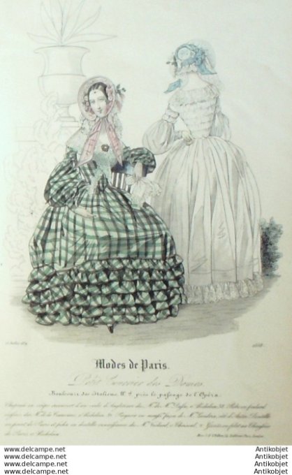 Gravure Mode Courrier des Dames 1839 # 1558 (eau forte old Fashion plate)