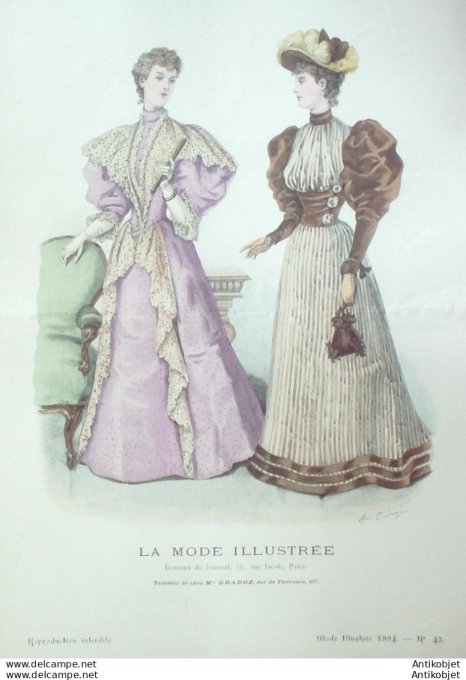 Gravure Mode illustree 1894 # 42 (Old Fashion plate) rare