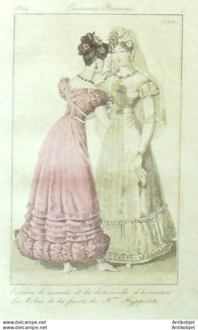 Gravure Mode Costume Parisien 1824 # 2211 (eau forte old Fashion plate