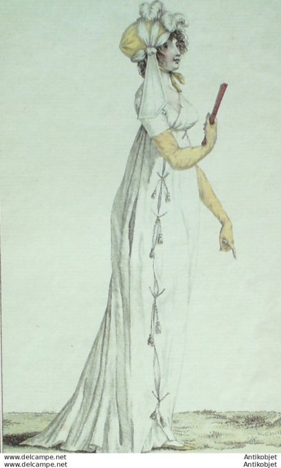 Gravure de mode Costume Parisien 1800 n° 197 (An 8) Négligé paré