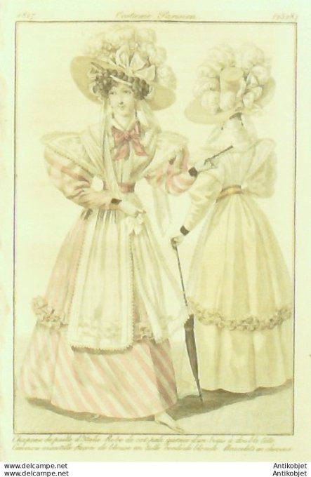 Costume Parisien 1827 # 2528 Robe cot-pali garnie canezou