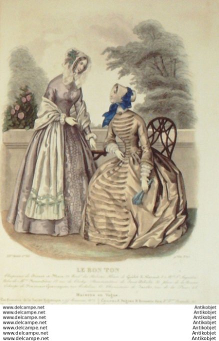 Gravure Mode Le Bon Ton 1847 14 # 15 (aquarelle old fashion plate)
