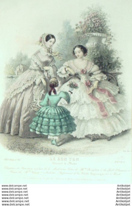 Gravure Mode Le Bon Ton 1856 23 #  5 (aquarelle old fashion plate)