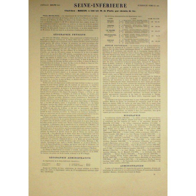 Carte SEINE INFERIEURE (76) ROUEN Graveur LECOQ WALTNER BARBIER 1868