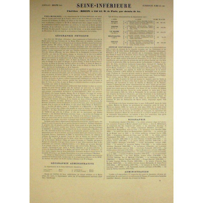 Carte Seine Inferieure (76) Rouen Graveur Lecoq Waltner Barbier 1868