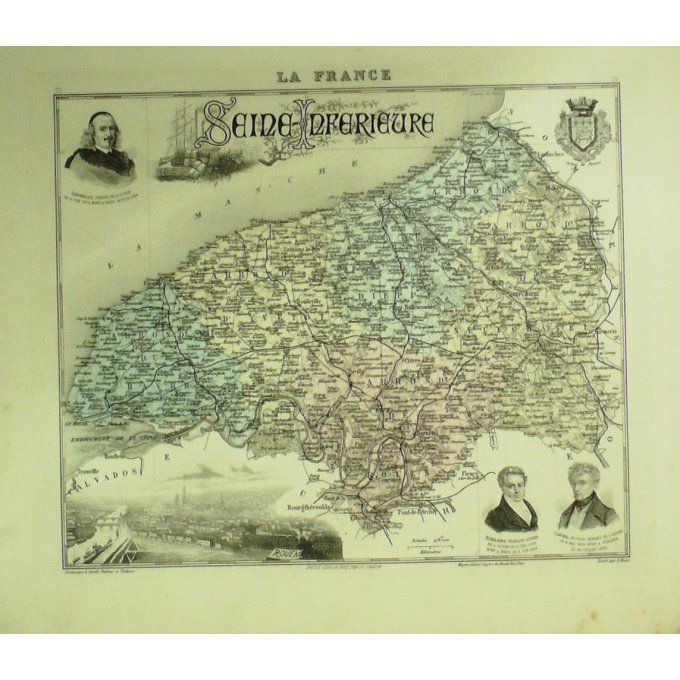 Carte Seine Inferieure (76) Rouen Graveur Lecoq Waltner Barbier 1868