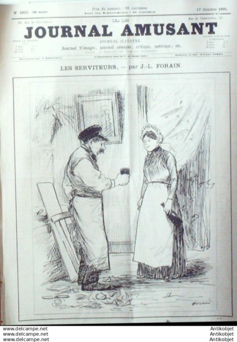 Le Journal Amusant 1891 # 1833 Theatre endroit & envers par Mars Les serviteurs par Forain