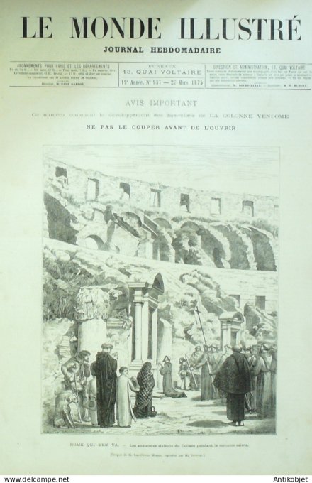 Le Monde illustré 1874 n°937 Italie Rome Colisée foire du pain d'épices