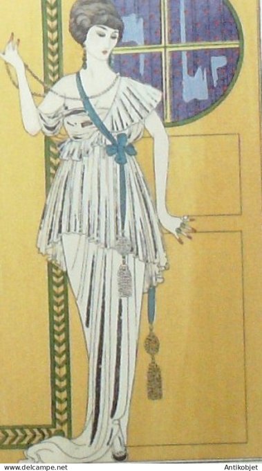 Gravure de mode Costume Parisien 1913 pl.084 BARBIER George Robe tulle
