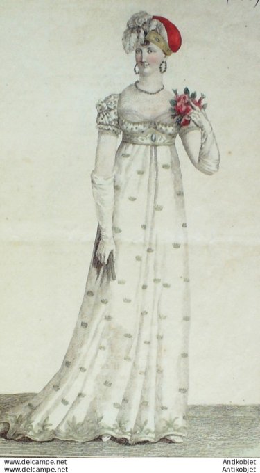 Gravure de mode Costume Parisien 1805 n° 606 (An 13) Robe grande parure