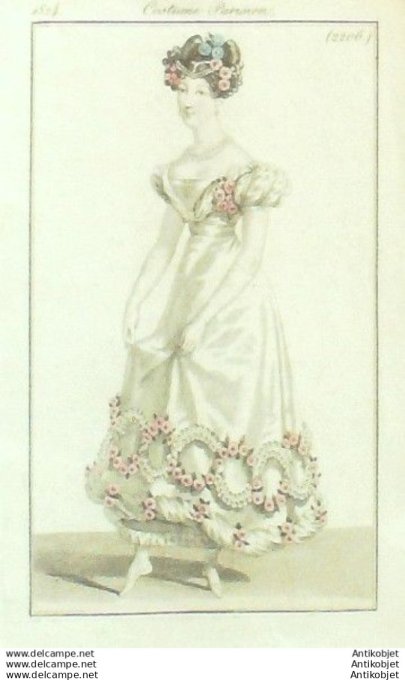 Gravure Mode Costume Parisien 1823 # 2206 (eau forte old Fashion plate