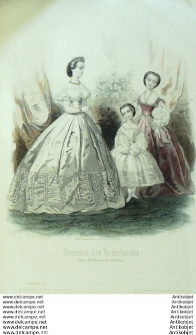 Gravure Mode J.Demoiselles 1862 # 01 (aquarelle Old Fashion plate)