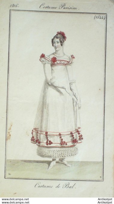 Gravure de mode Costume Parisien 1816 n°1544 Costume de bal