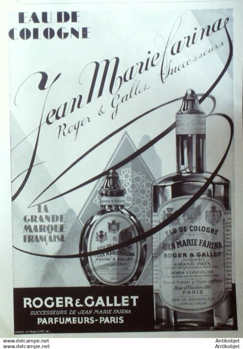 Publicite Cosmetique Roger & Gallet Jean-Marie Farina 1929