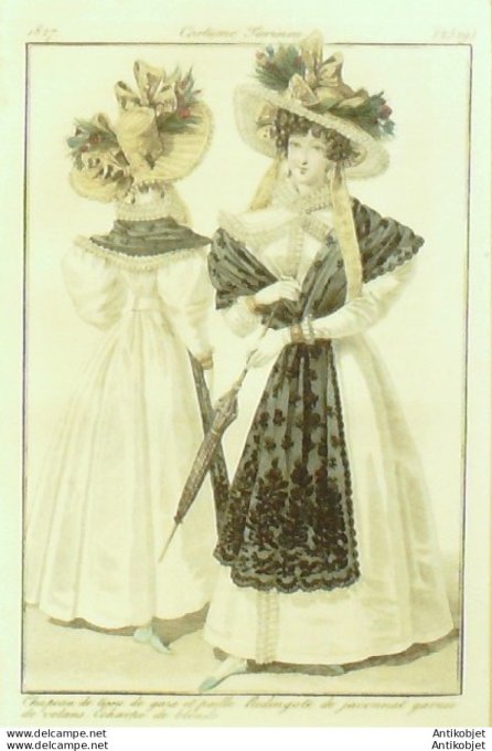 Costume Parisien 1827 # 2529 Redingote de Jaconnat garnie