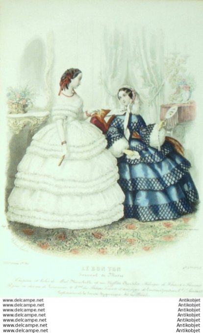 Gravure Mode Le Bon Ton 1856 23 # 13 (aquarelle old fashion plate)