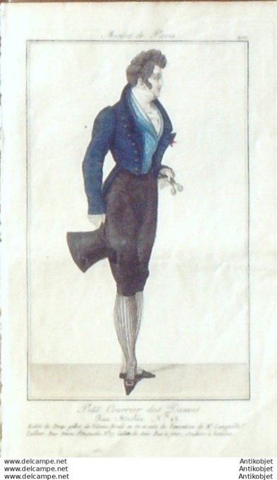 Gravure Mode Courrier des Dames 1824 #  200 (eau forte old Fashion plate)