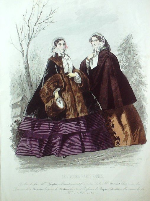 Gravure Les Modes Parisiennes 1858 # 772 Manteaux de fourrures Maison Gagelin