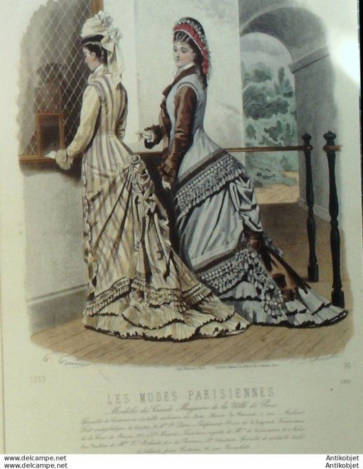 Gravure Les Modes Parisiennes 1876 #1705 Robes Cachemire des Indes Maison Roussel