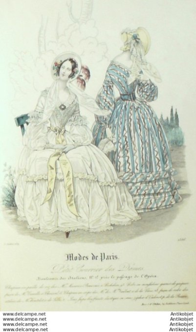 Gravure Mode Courrier des Dames 1839 # 1556 (eau forte old Fashion plate)