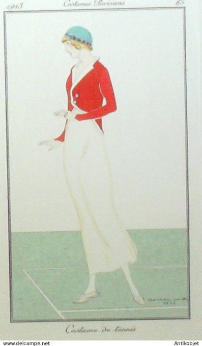 Gravure de mode Costume Parisien 1913 pl.085 SMITH Ismael Costume de tennis
