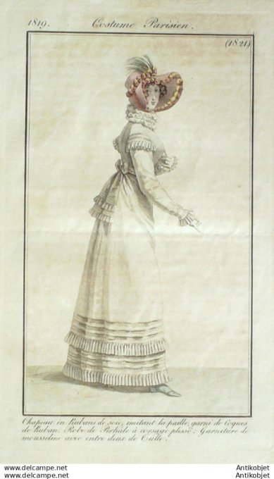 Gravure Mode Costume Parisien 1819 # 1821 (eau forte old Fashion plate