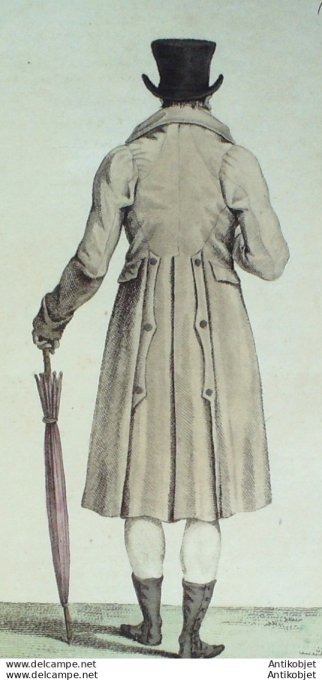 Gravure de mode Costume Parisien 1805 n° 607 (An 13) Redingote homme Charlemagne