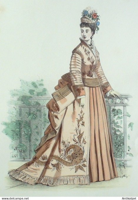 Gravure Mode Elegance Parisienne 1870 # 461 (Old Fashion plate)