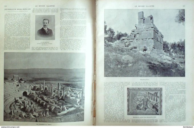 Le Monde illustré 1902 n°2383 Dahomey Paouignan,Abomey Cotonou Koba Ouémé Paou Cana Tunisie Dougga